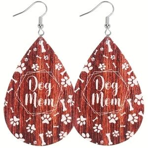 Faux Leather Earings, Dog Mom NWT